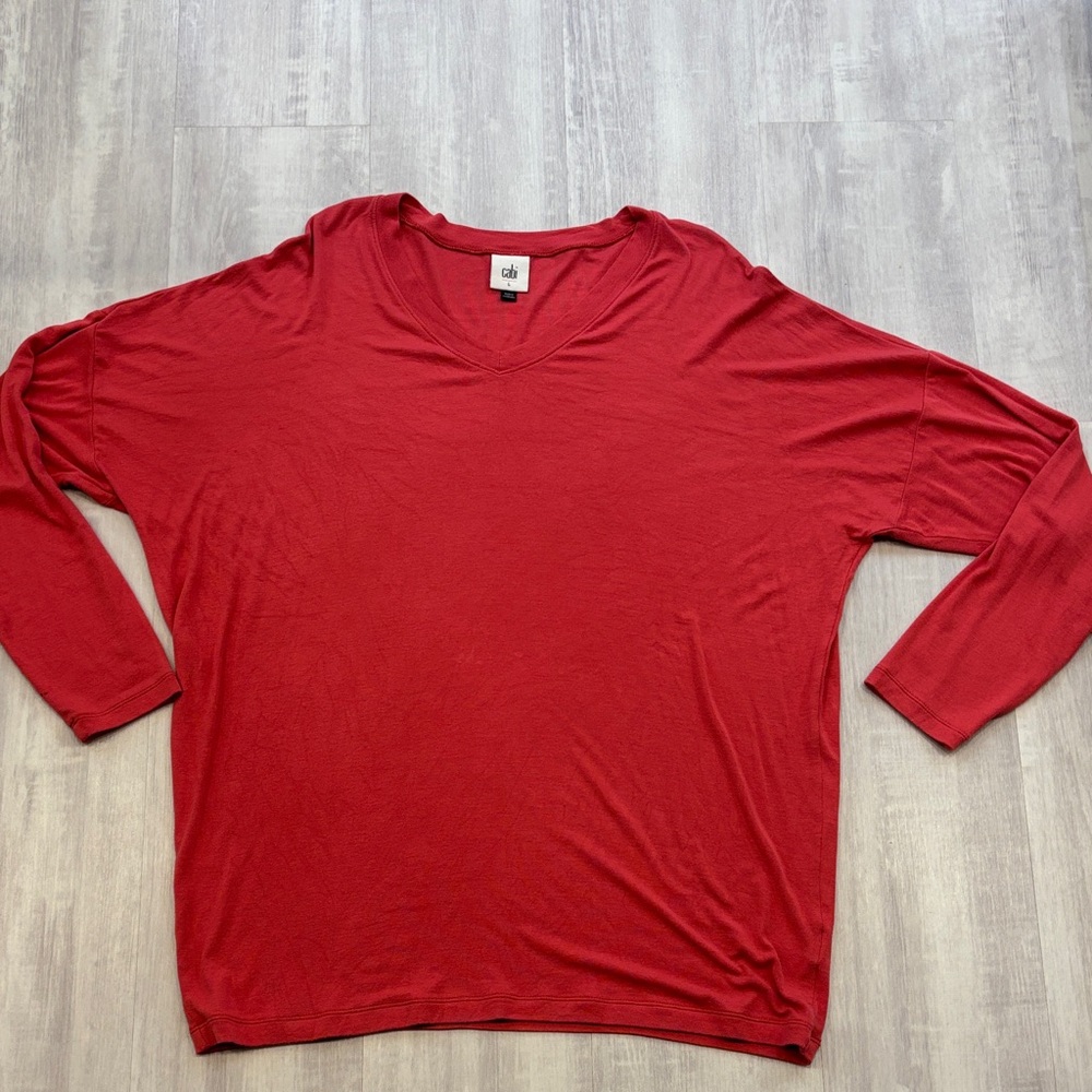 CAbi Crimson Red Long Sleeve V-Neck Top